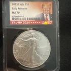 2023 $1 American Silver Eagle NGC MS70 ER Trump Label Retro Core