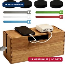 Acacia Wood Cable Management Box, Wooden Cord Hider Organizer for Power Strip, D
