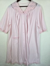 Vintage Long Pink Lace Trim Nightgown With Pockets  Button Front Large