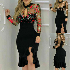 Elegant Women Lady Lace Mesh Bodycon Mini Dress Evening Party Cocktail Ball Gown