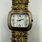 Strada Watch Women Brass Tone Scroll Design Stretch Band New Battery 7.25 Inch