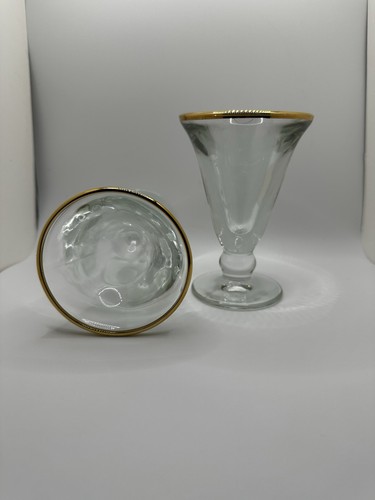 Vintage Französische Trüger Glas Bistro Gläser mit Goldrand 2er Set - Bild 5 von 6