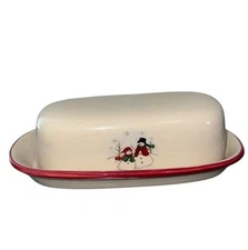 Ceramic Snowman Butter Dish With Lid