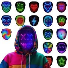 LED Face Mask with Gesture Control Rechargeable Light Up Halloween Masks Co...