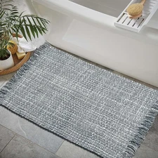 Grey  White Cotton Throw Rug, 21x34 Inches Area Rug for Bathroom Kitchen entr...