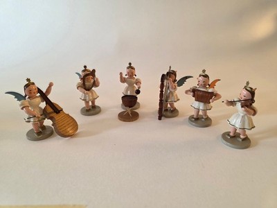 6 Holzfiguren Engel Musikkapelle, Höhe ca. 6 cm