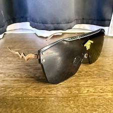 Versace Men's Rimless Shield Sunglasses Black Metal Frame Tinted Lenses