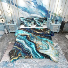 Blue Marble King Comforter Set 7-Piece Teal Marbling Bedding Comforter Sets, ...