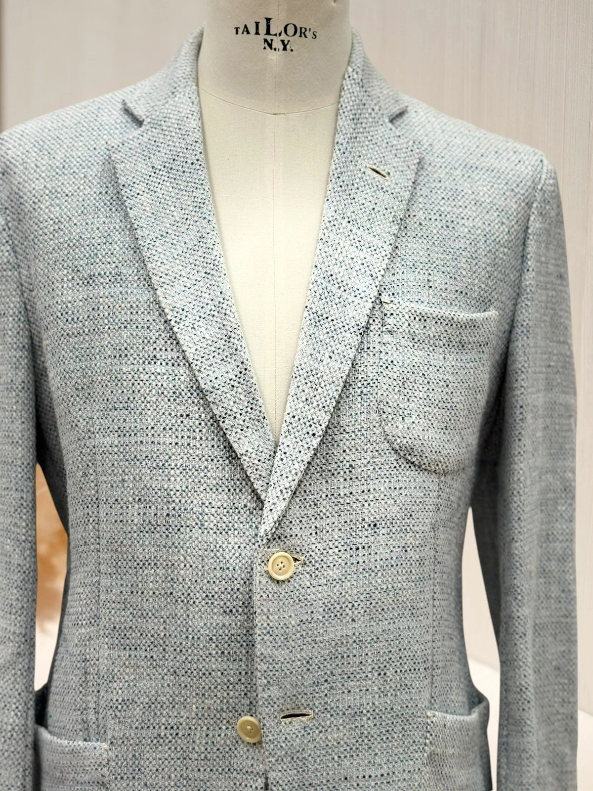 G. English Jacket For Man Blue Special Texture Single Breasted With 3 Pockets image 10