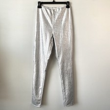 Naked Wardrobe Oh So Tight Crocodile Faux Leather Leggings Silver M