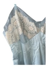 VTG 1960's Vanity Fair Blue Nylon Tricot Full Slip Lace Hem Lace Bodice 38 S USA