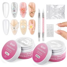 3D Nail Art Gel Kit - 2Pcs 15G White & Clear Non-Sticky Hand Builder Sculpting G