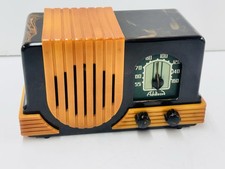 VTG CATALIN ADDISON 2 WATERFALL DECO TUBE RADIO IN BLACK SWIRL & YELLOW