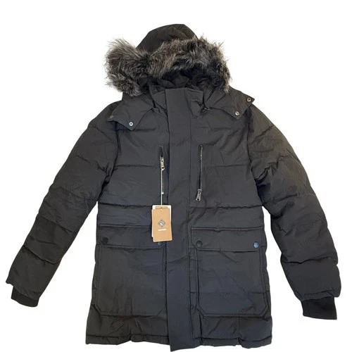 Wantdo Mens Black Puffer Parka Jacket Removable Faux Fur Hood Size Small NWT - product listing photo