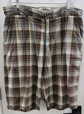 Men's Red Snap Shorts Brown Plaid Cotton Shorts Size 34
