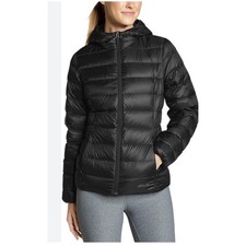 Eddie Bauer Womens CirrusLite Down Hooded Jacket Black 650 Fill Puffer Coat Sz L