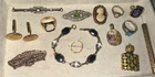 Victorian Lot 15 PC SS GOLD FILIGREE PINS RINGS STONES HP  CAMEO CRYSTAL BRACELT