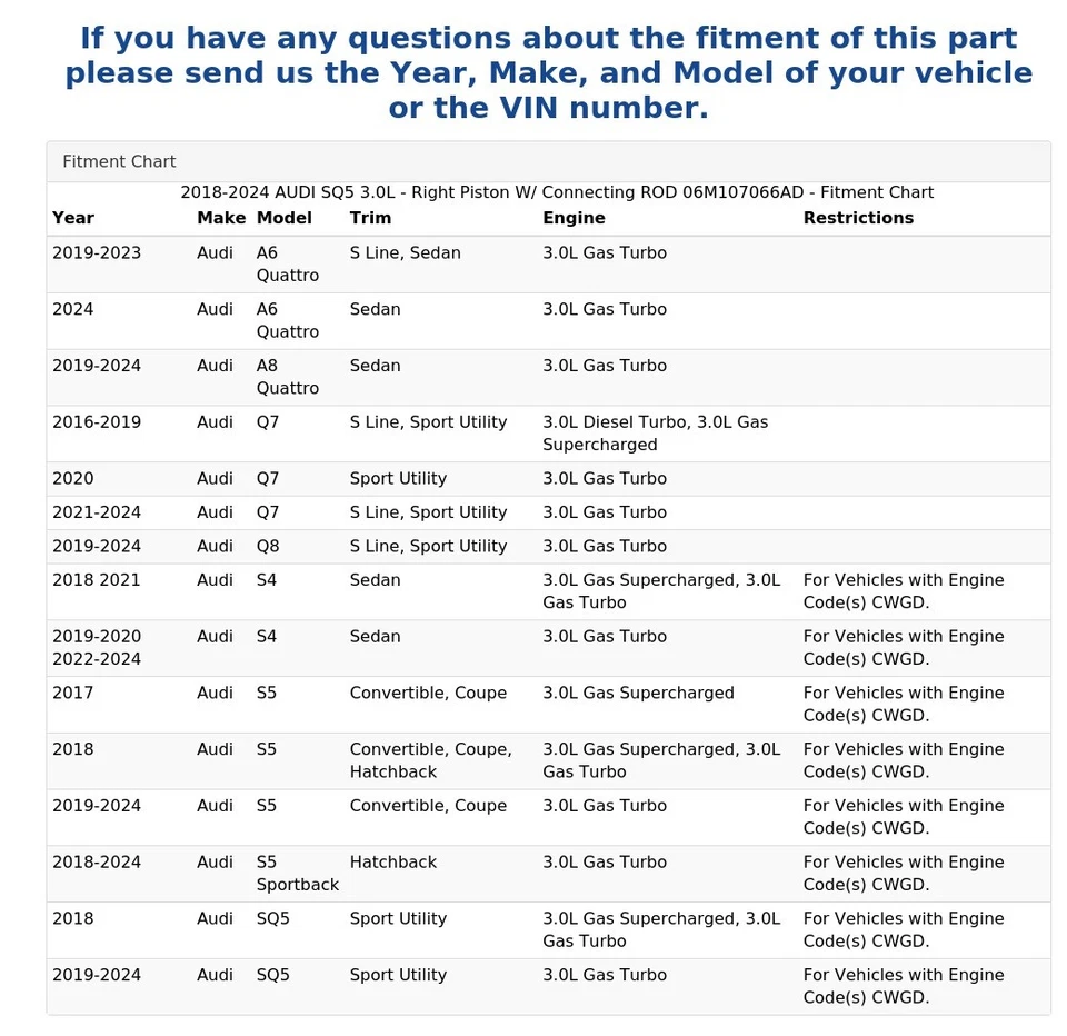 AUDI SQ5 2018-2024 3,0 L - pistón derecho con varilla de conexión 06M107066AD Foto 4 de 4
