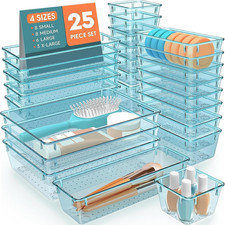 25 PCS Plastic Drawer Organizer Set, 4-Size Versatile Organizer Trays Storage