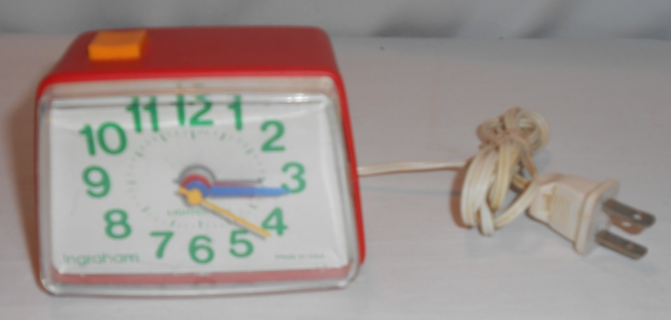 Vintage 1980's 80's Ingraham Colorful Electric Alarm Clock Red Blue Yellow NICE