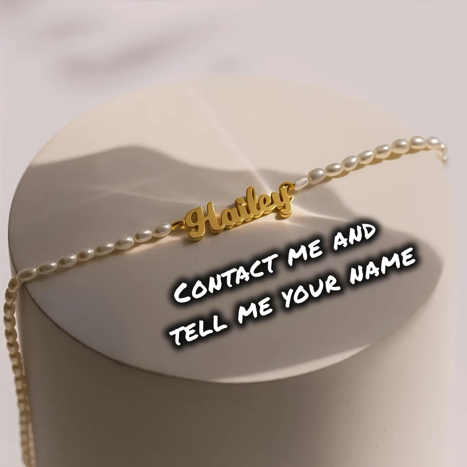 Perlen Namenskette – personalisierte Kette mit Name, vergoldeter Schriftzug - Bild 2 von 4