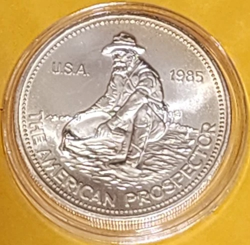 1985 Engelhard 1oz Silver American Prospector Round .999 Fine