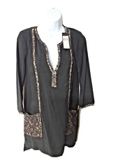 New BCBG MaxAzria Womens Wibby Black Dress Size Small V Neck Lace Detail Trim