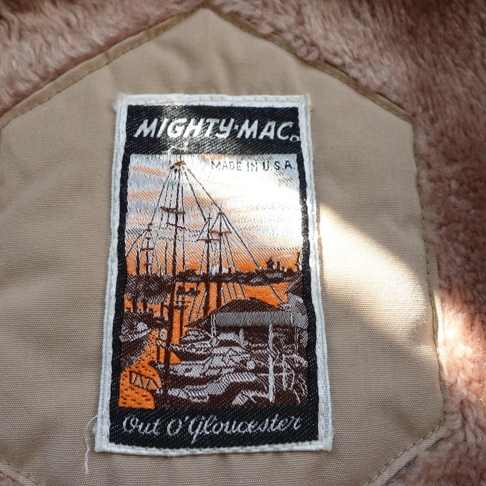 Tan Chore Jacket Men Large  Sherpa Fur Hooded MIGHTY MAC Gloucester Faux VTG USA - Image 3 of 4