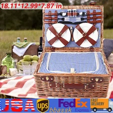 Portable 4 Persons Willow Basket & Picnic Ware Set Insulated Picnic Basket 3Kg