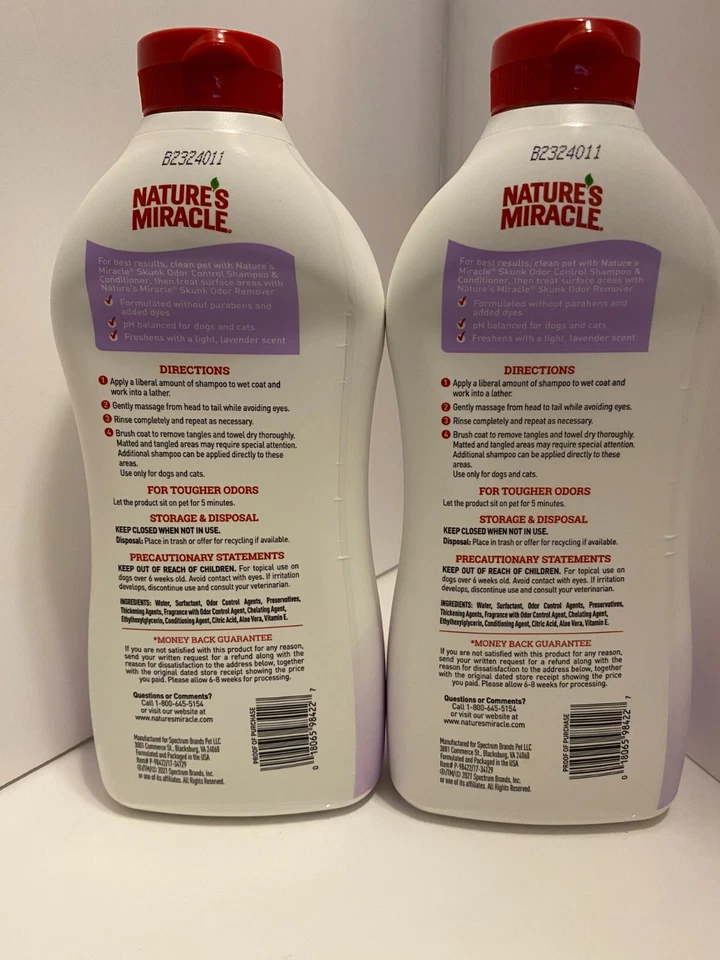 Nature's Miracle/Control de olores Skunk/Champú/Acondicionador de lavanda/32 oz/2 paquetes Foto 2 de 2