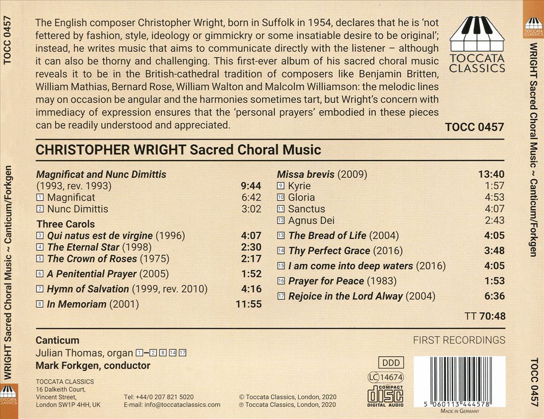 Julian Thomas & Mark Forkgen Conduct Sacred Choral Music by Canticum & Christopher Wright  