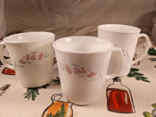 CORELLE  SILK BLOSSOM  COFFEE TEA CUPS MUGS   SET OF 3