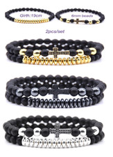 2 Bracciali doppio uomo  donna bracciale croce  unisex con pietre naturali! 