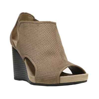 Life Stride Hinx Taupe Flex Comfort Wedge Peep-Toe Faux Suede Sandal