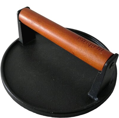 Cast Iron Grill Presses with Wood Handle (Round w Flat Bottom)
