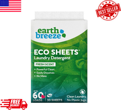 Earth Breeze Laundry Detergent Sheets-Fresh Scent, No Plastic Jug-30 Sheets 60 L