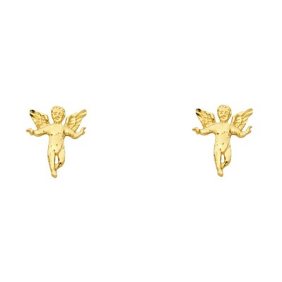 14k Yellow Gold Heavenly Guardian Angel Apparition Medium Stud Post Earrings