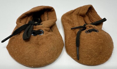Vintage Brown Felt Cloth Large Doll Or Infant Shoes