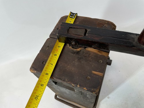 Rare 16" Antique Primitive Handmade Carve Wood Tobacco Crank Cutter Grinder Mill - Picture 11 of 12