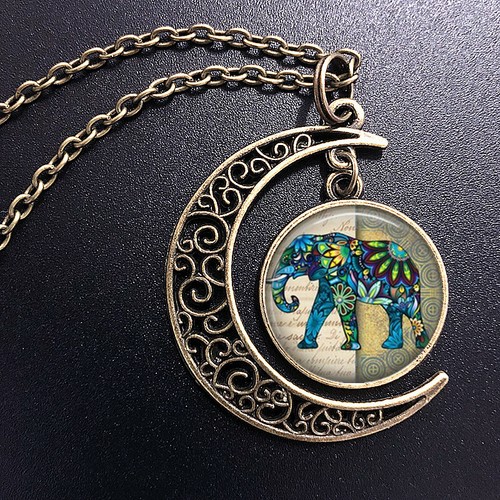 Elephant Pendant Choker Jewelry Bronze Moon Necklace For Women Dres eBay