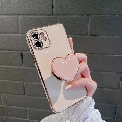 Heart Holder Bracket Plating Shockproof Phone Case For iphone 15 13 14 12 11