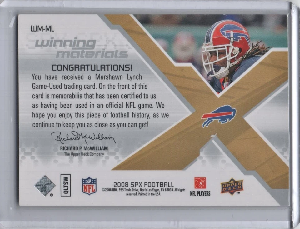 2008 SPx Winning Materials Jersey AFC/NFC 5 #WM-ML Marshawn Lynch 2/5 - Image 2 of 2
