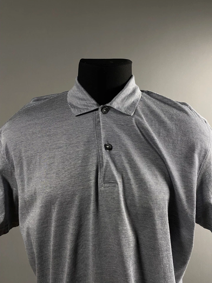 Camisa polo masculina manga curta algodão puro listrada azul Gran Sasso UE 56 Reino Unido 46 GG - Imagem 2 de 4