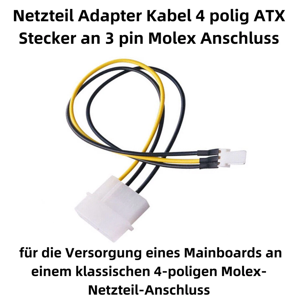 R05 4pin Molex / IDE auf 3pin CPU / Gehäuse Lüfter Strom Kabel Adapter PC 20cm - Bild 2 von 4