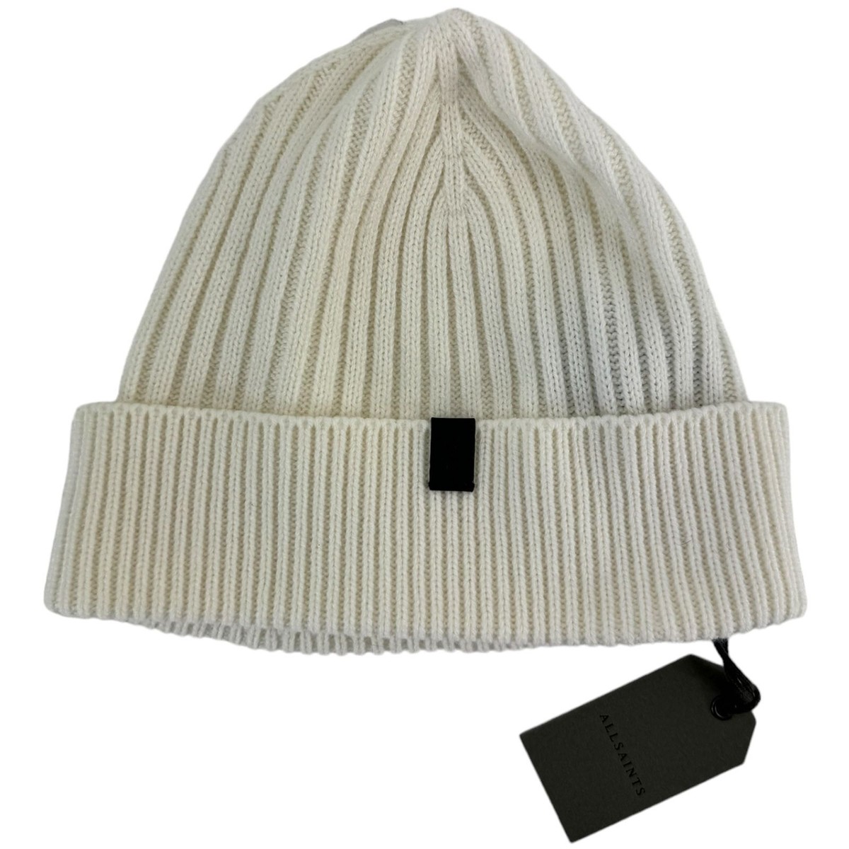 Allsaints Merino Wool Toque AllSaints Knitted Cream Chalk Rib Mix