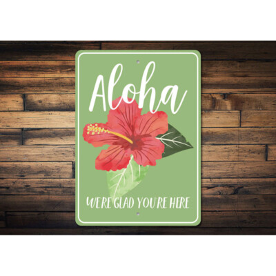 Aloha Decor, Aloha Sign, Hawaiian Flower Aluminum Sign ENSA1003275