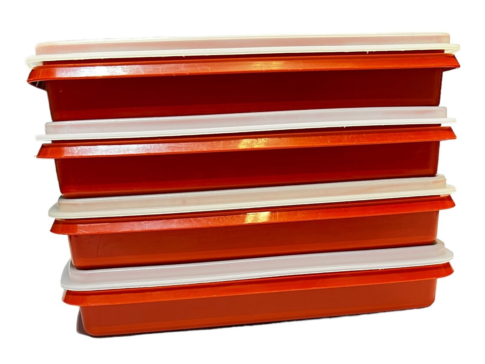 Set of 4 Vintage Tupperware Bacon Deli Meat Keeper 816 Rectangular Red