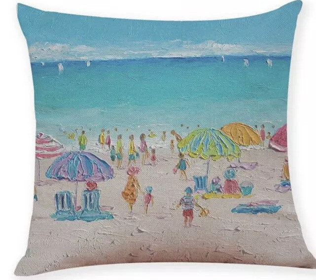 Brand NEW Throw Pillow Cover, Inside Outside Summer Beach painting print 18x18”