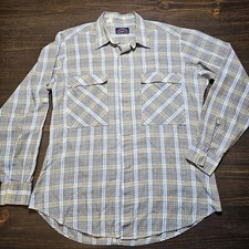 1970s Levis White Tab Button Up Shirt Men s Size M Plaid USA Made Western VTG