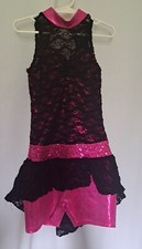 Cicci - Hot Pink and Black Lace Dance Costume - Girl's Youth Medium